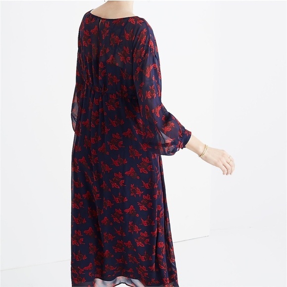 Madewell No.6 Vintage Rose Blue Red Silk Floral Printed Silk Magical Dress EUC 6